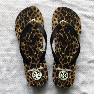 Cheetah print PVC Tory Birch flip flops